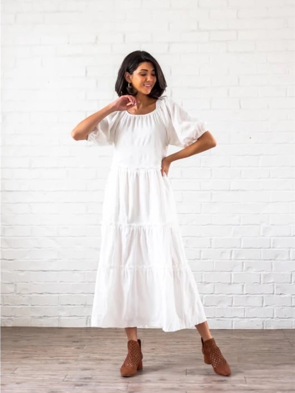New White Dreamy Dress by Sign Here Clothing Boutique Large Ruffle Tiered Pocket